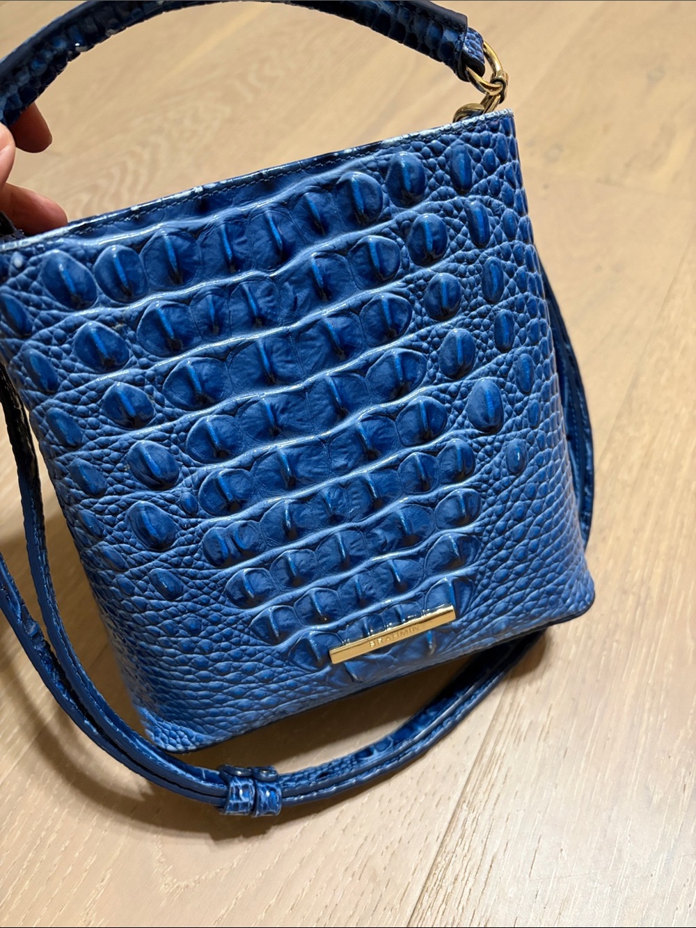Brahmin Blue Croc-Embossed Leather Shoulder Bag